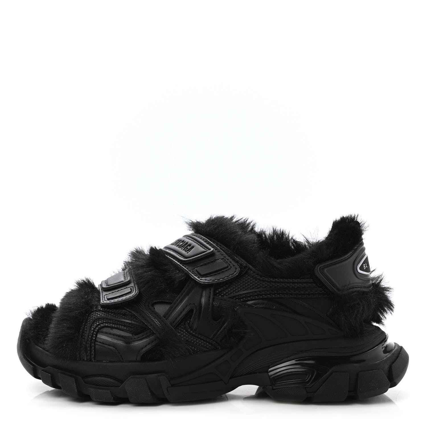 Balenciaga Faux-Fur Track Sandal — Black