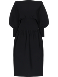 Bottega Veneta Pouf Sleeve Flared Midi Dress — Black