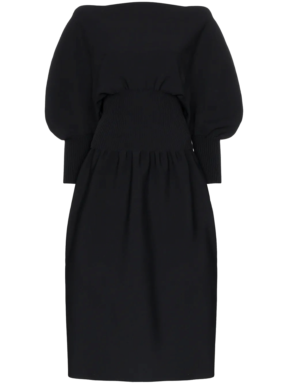 Bottega Veneta Pouf Sleeve Flared Midi Dress — Black