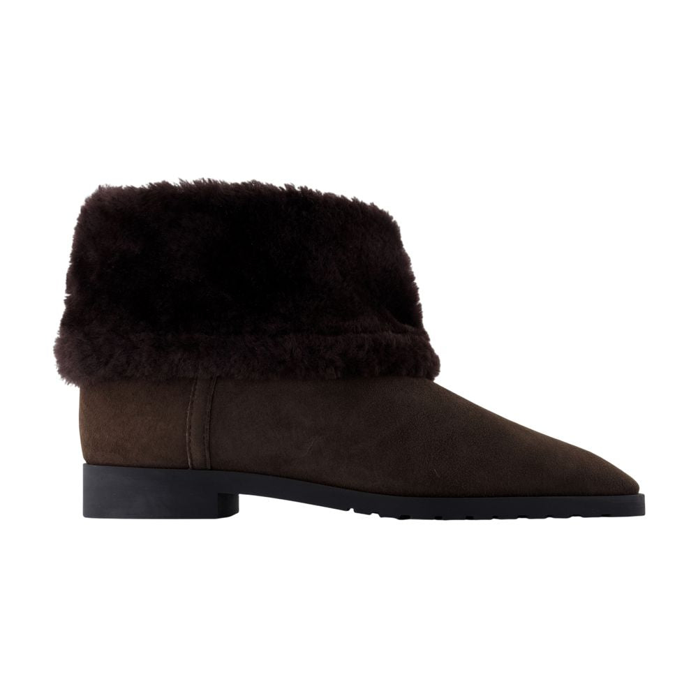 Toteme Fold-Down Shearling-Trimmed Ankle Boot — Brown