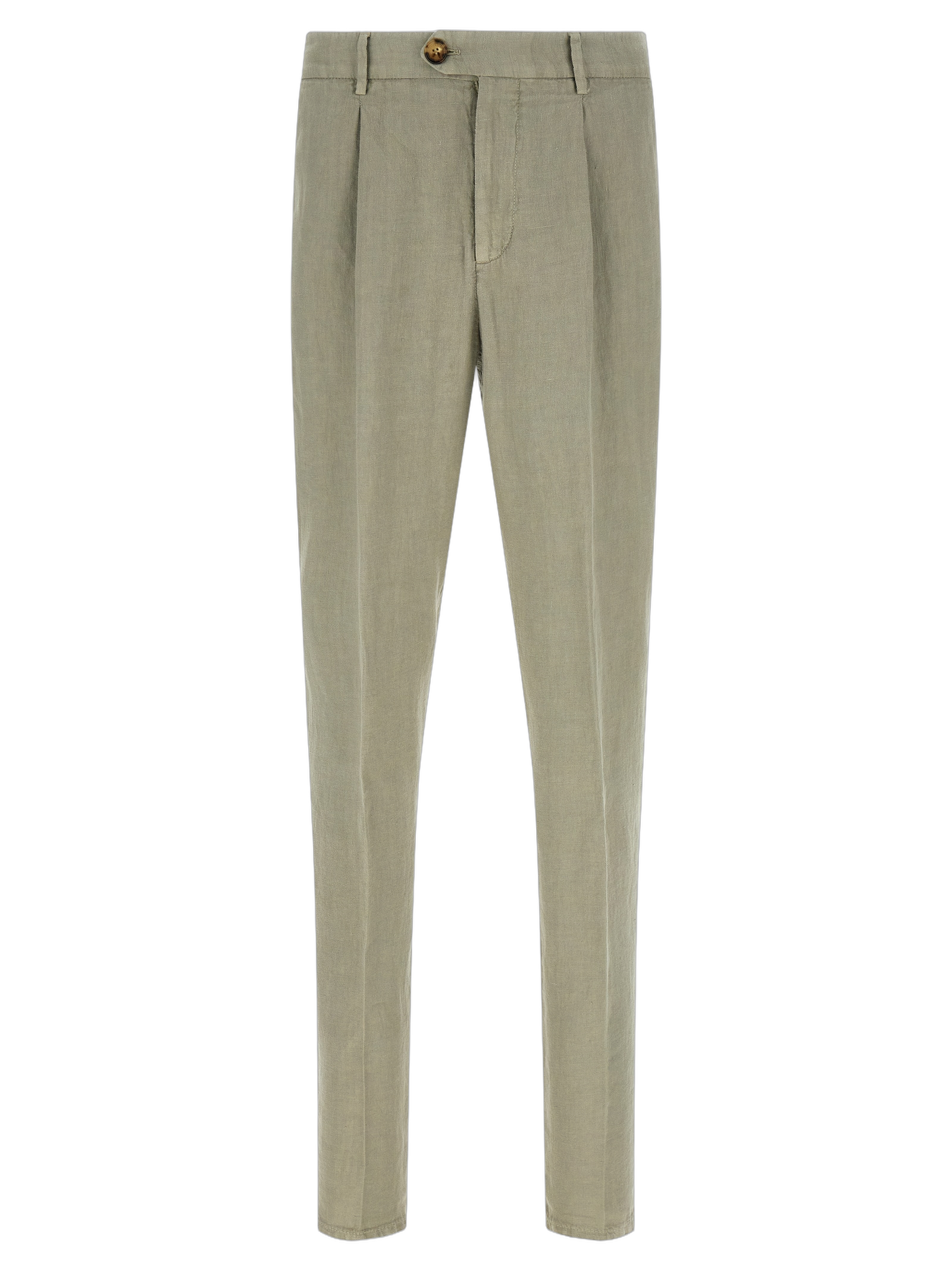 Brunello Cucinelli Garment-Dyed Linen Trousers — Green