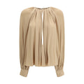 Ferragamo Open-Back Viscose Blouse — Beige