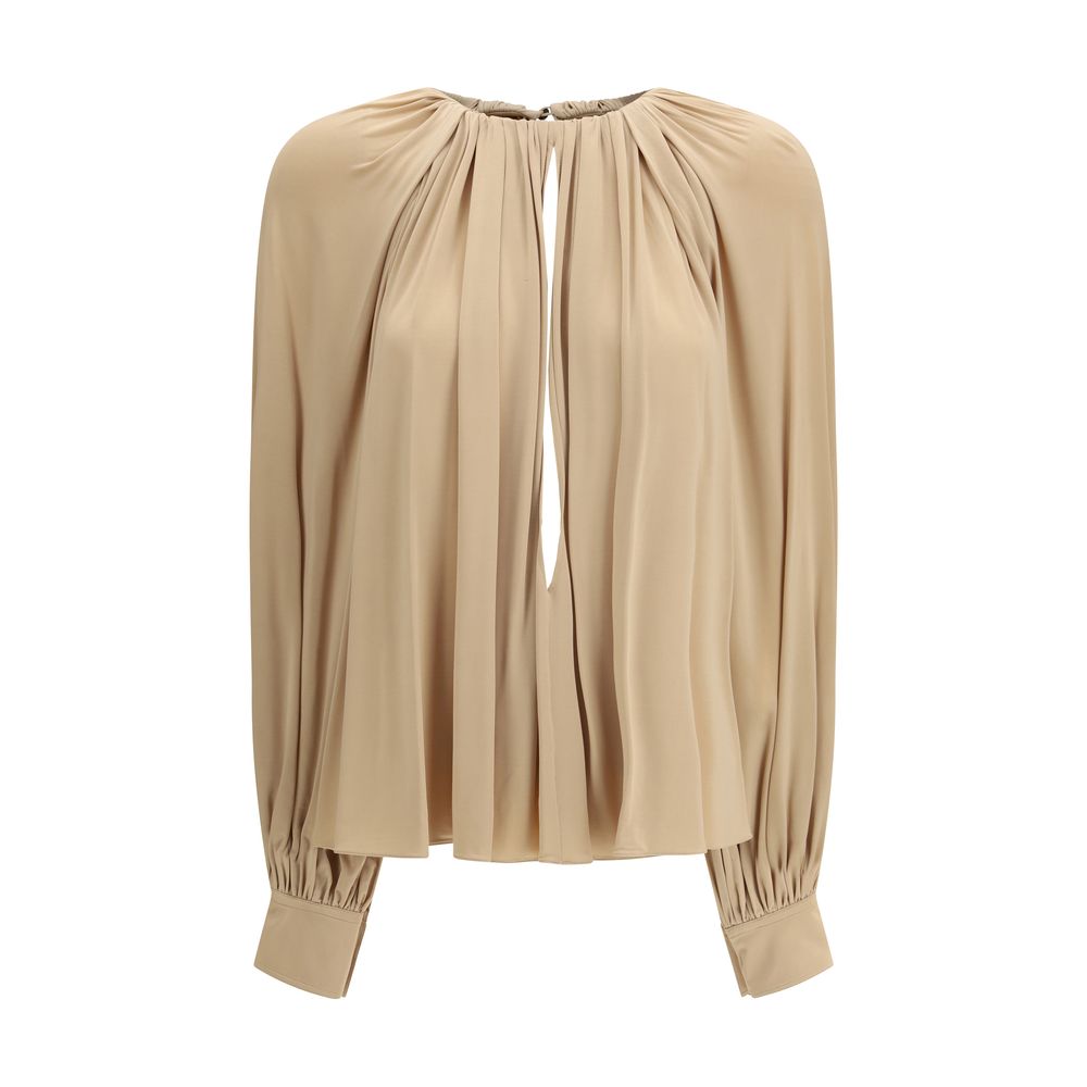 Ferragamo Open-Back Viscose Blouse — Beige