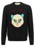 Valentino Garavani Embroidered Cat-Face Wool-Cotton Sweater — Black