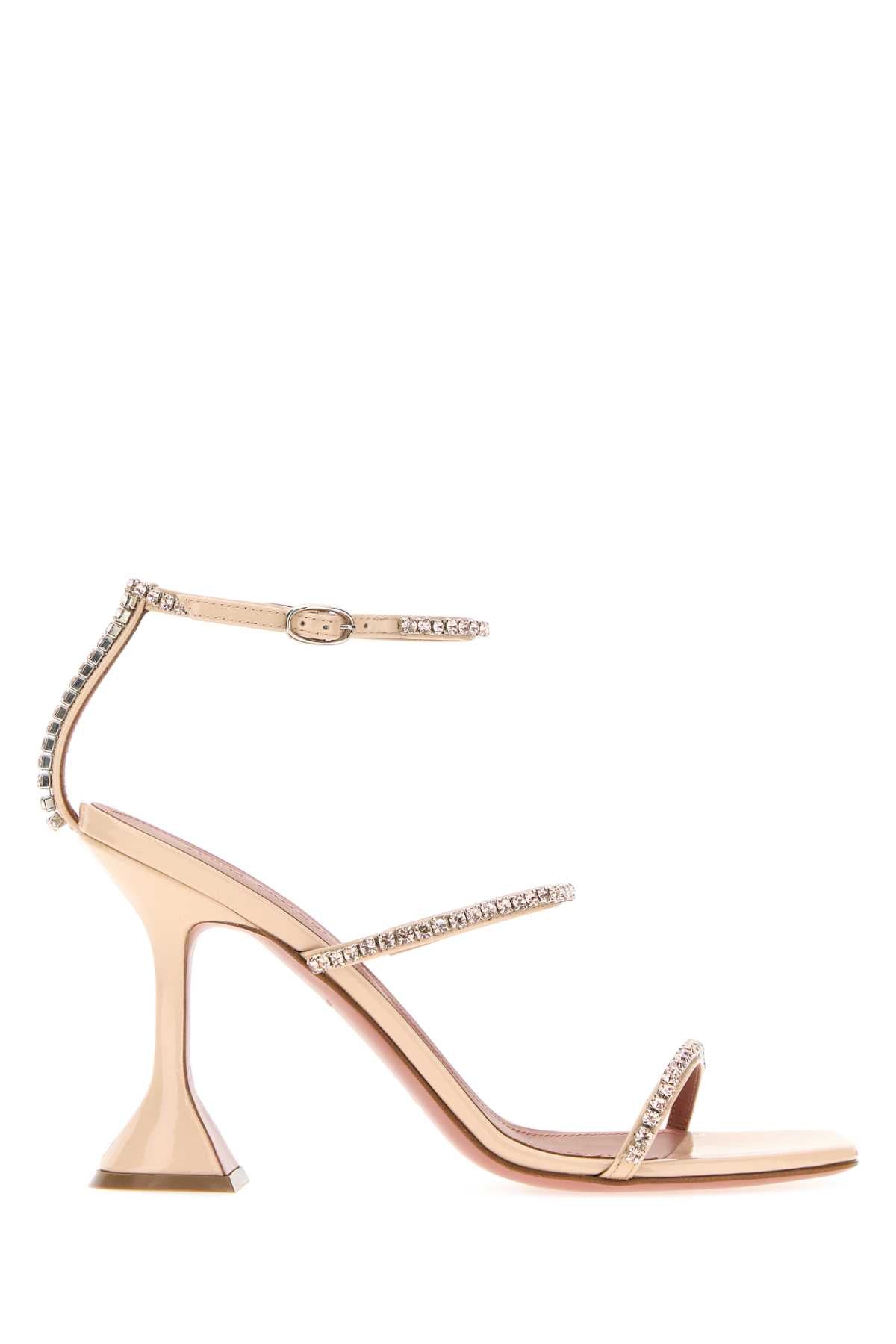 Amina Muaddi Champagne Heel Sandal — Beige