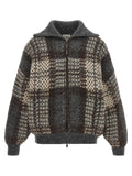 Brunello Cucinelli Dazzling Tartan Cardigan — Gray