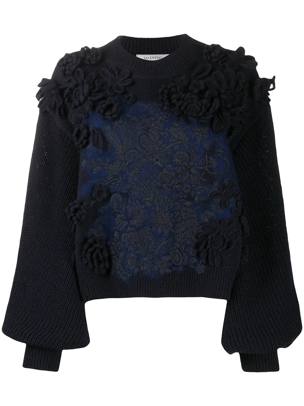 Valentino Embroidered Wool Sweater — Navy