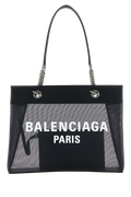 Balenciaga Logo-Print Mesh-Panel Shoulder Bag — Black
