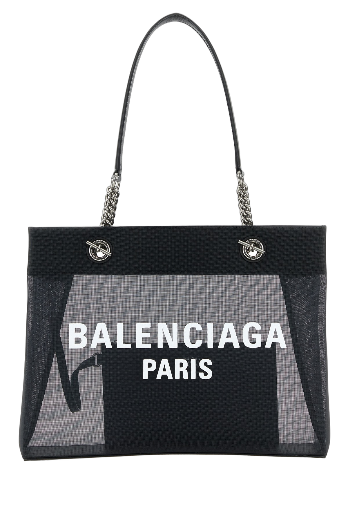 Balenciaga Logo-Print Mesh-Panel Shoulder Bag — Black