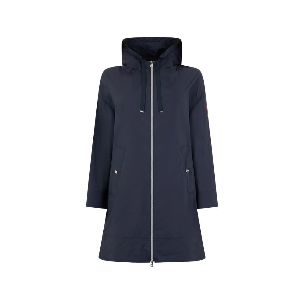 Herno Elastane Drawstring Hood Coat — Navy