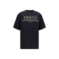 Gucci Logo-Embroidered Web Print T-Shirt — Black
