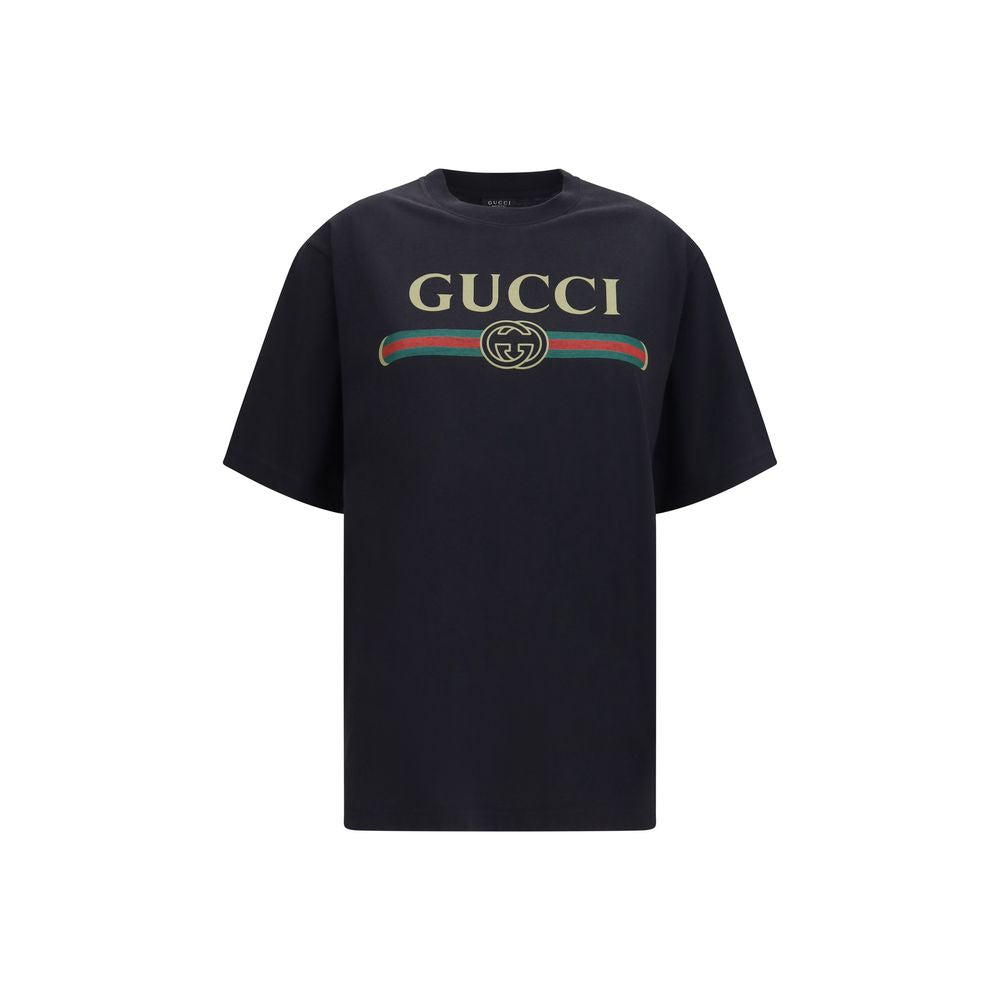 Gucci Logo-Embroidered Web Print T-Shirt — Black