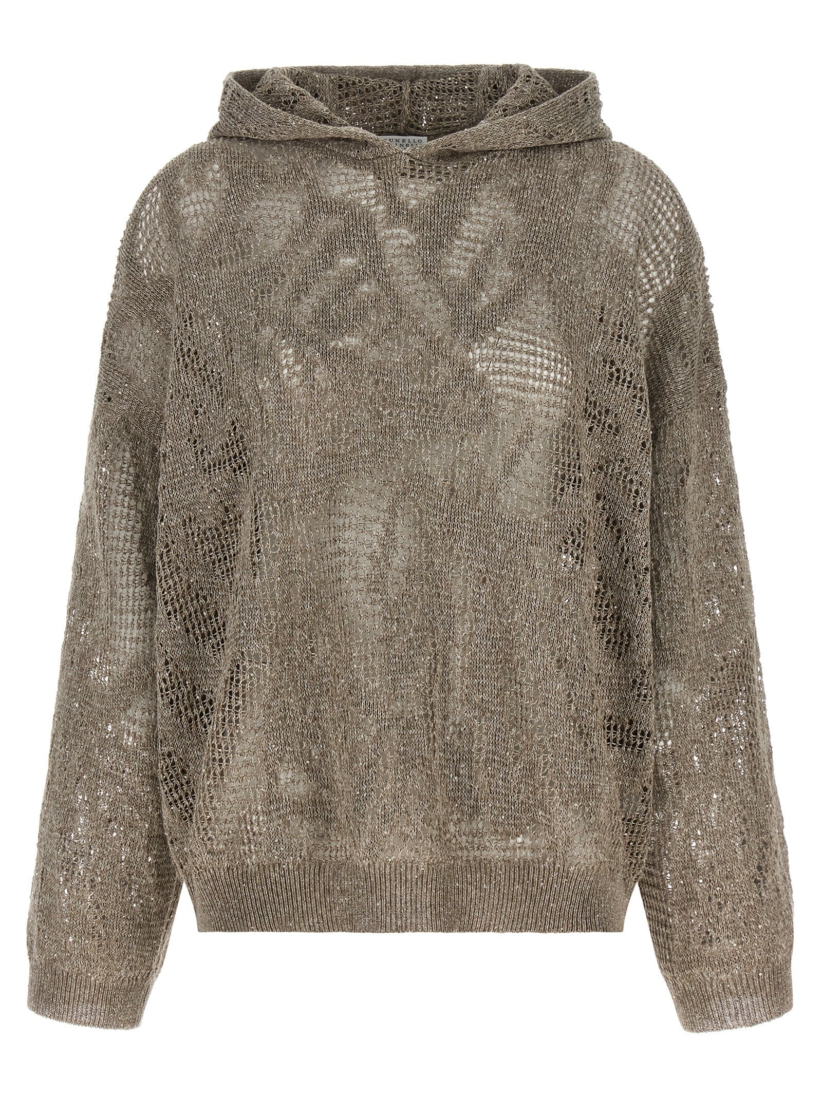 Brunello Cucinelli Linen Openwork Hoodie — Brown