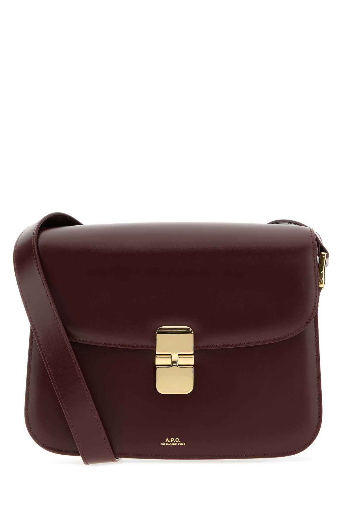 A.P.C. Structured Leather Shoulder Bag — Burgundy