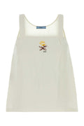 Prada Embroidered Linen Tank Top — White
