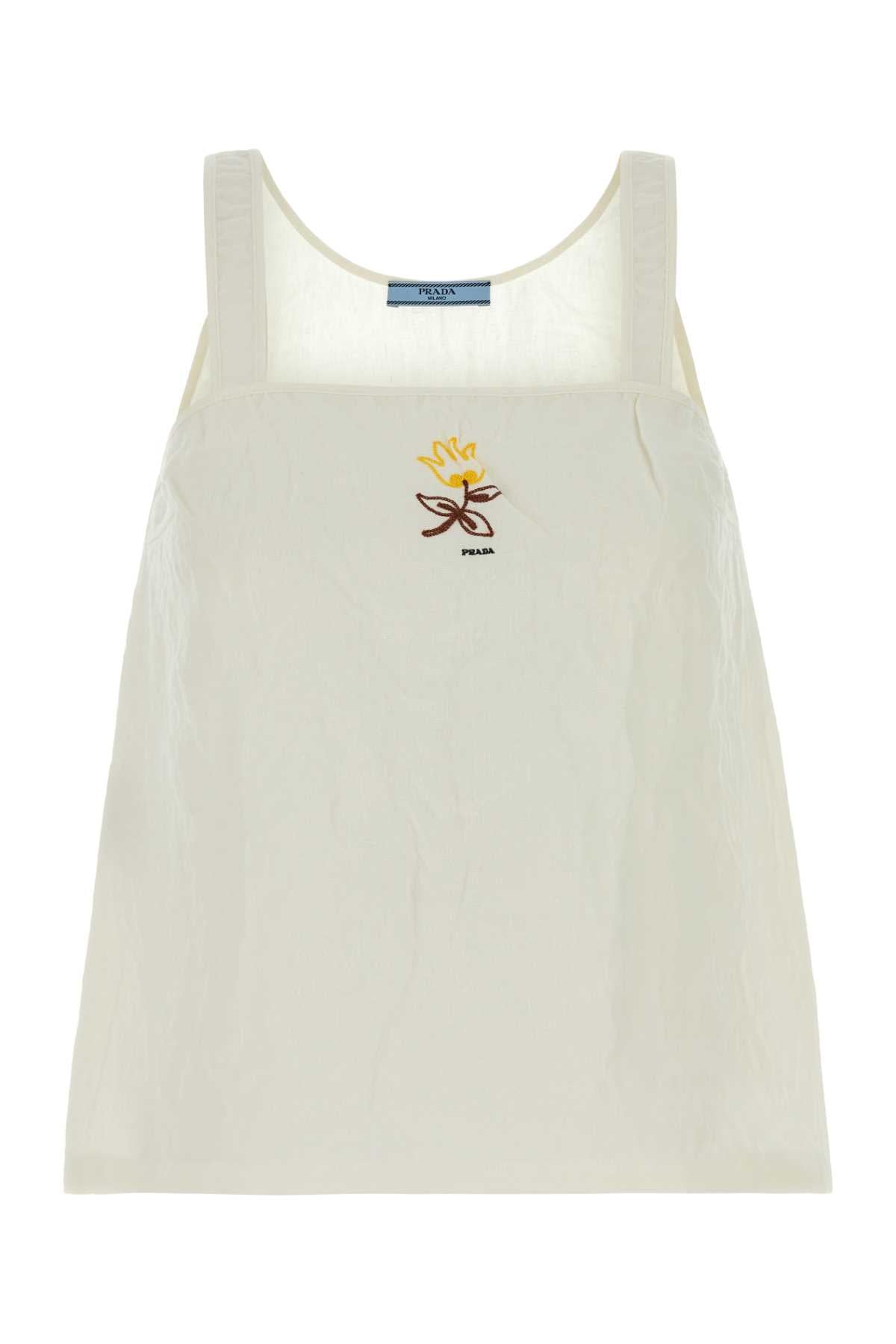 Prada Embroidered Linen Tank Top — White