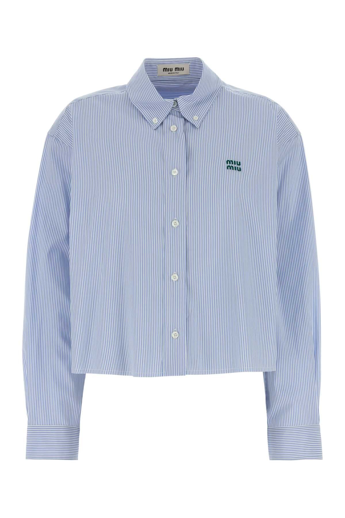 Miu Miu Embroidered Poplin Shirt — Blue