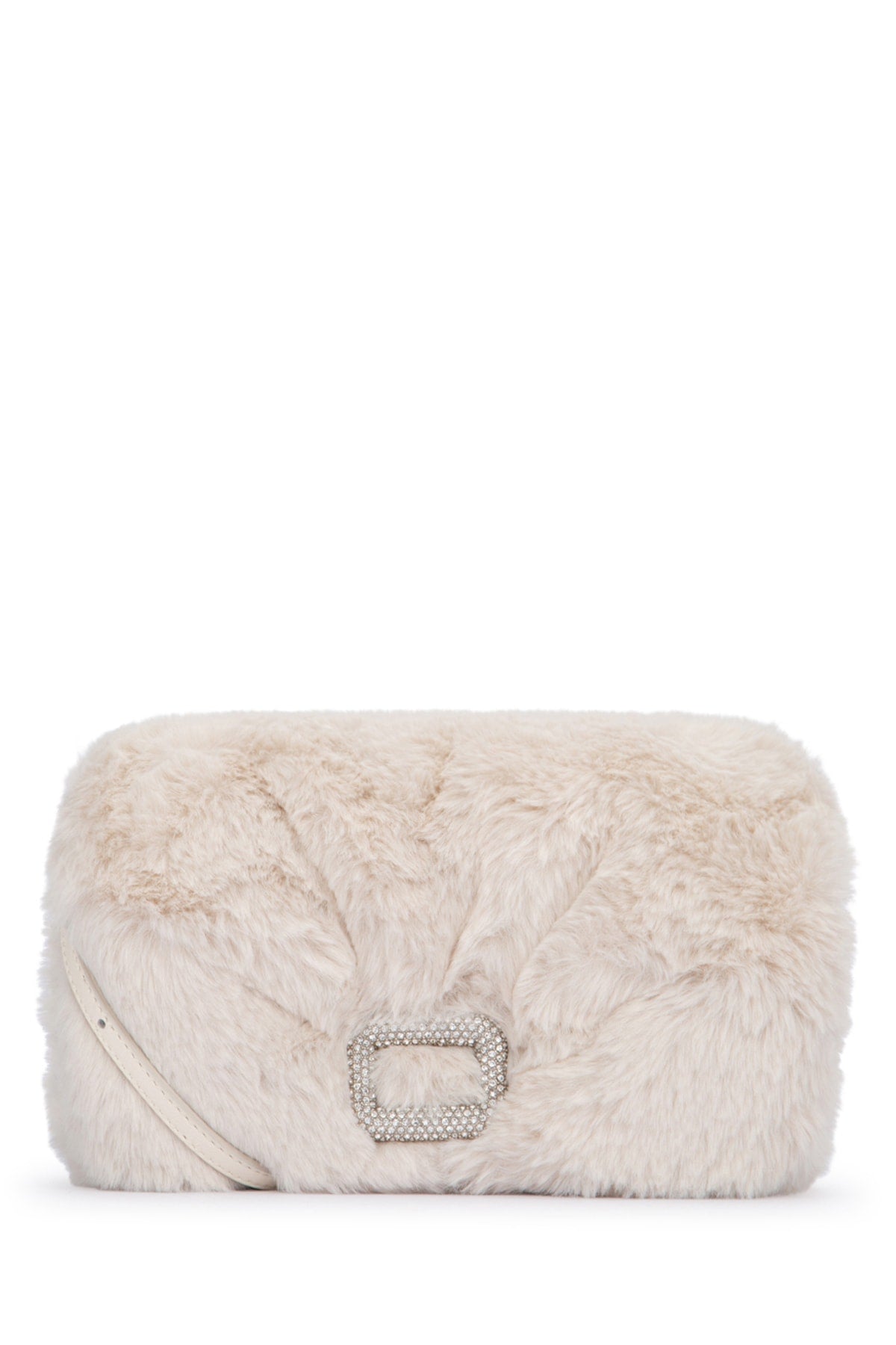 Roger Vivier Quilted Faux Fur Shoulder Bag — Beige