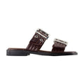 Ganni Buckle-Strap Leather Sandals — Burgundy