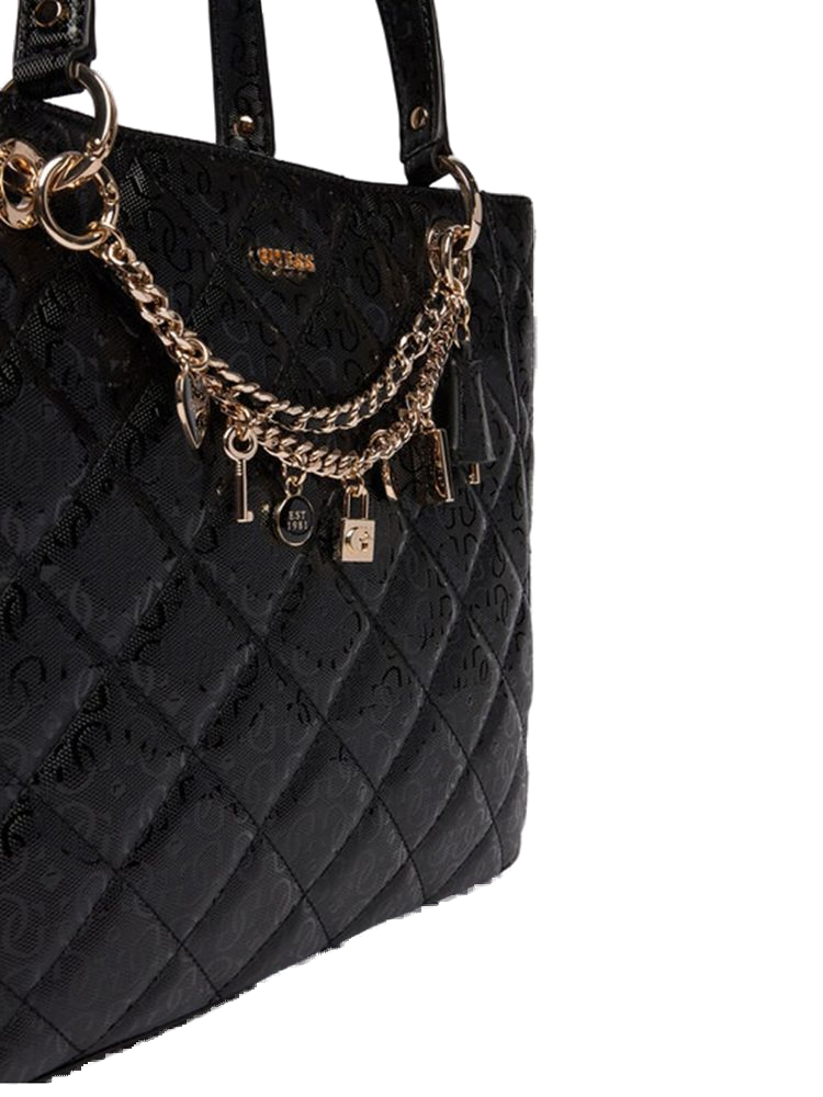 Guess Quilted Polyurethane Tote Bag — Black