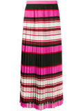 Valentino Striped Pleated Silk Skirt — Pink