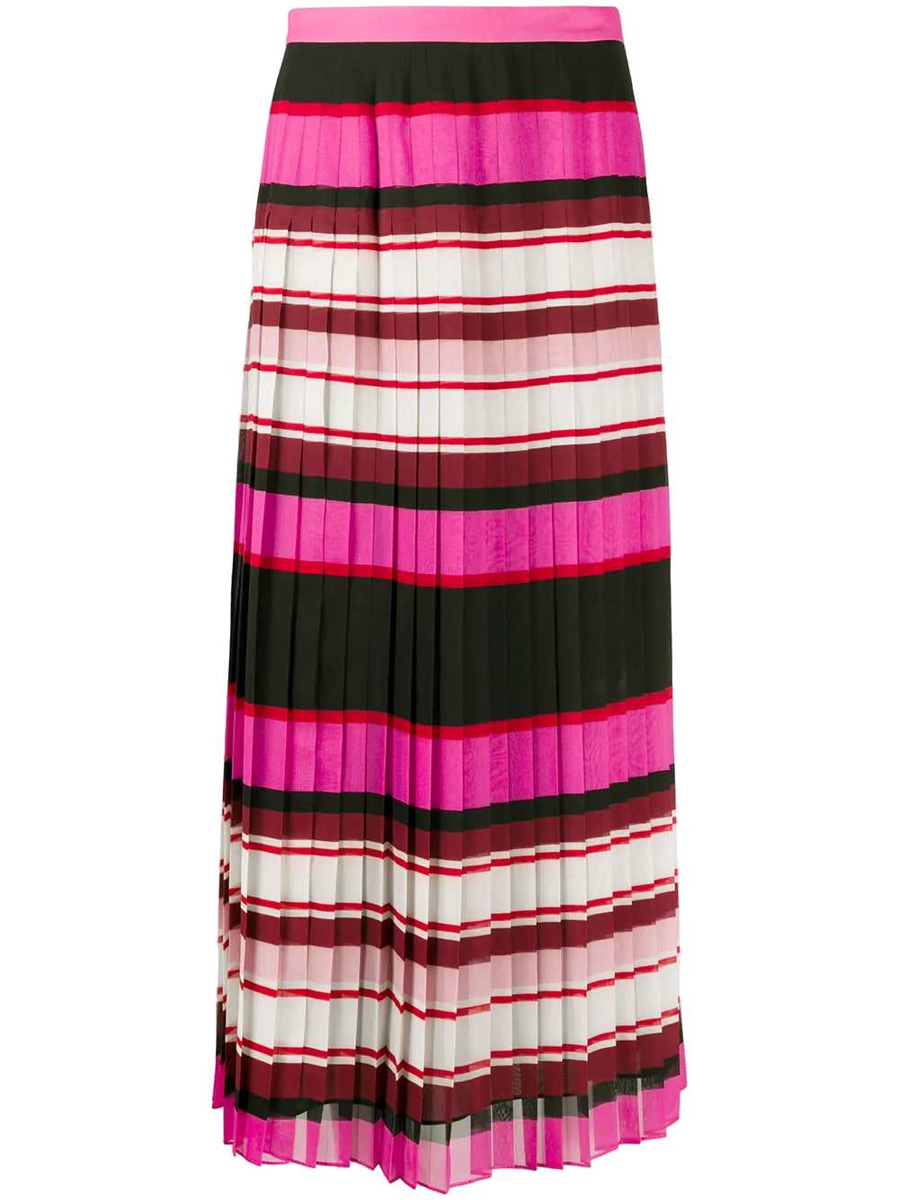 Valentino Striped Pleated Silk Skirt — Pink