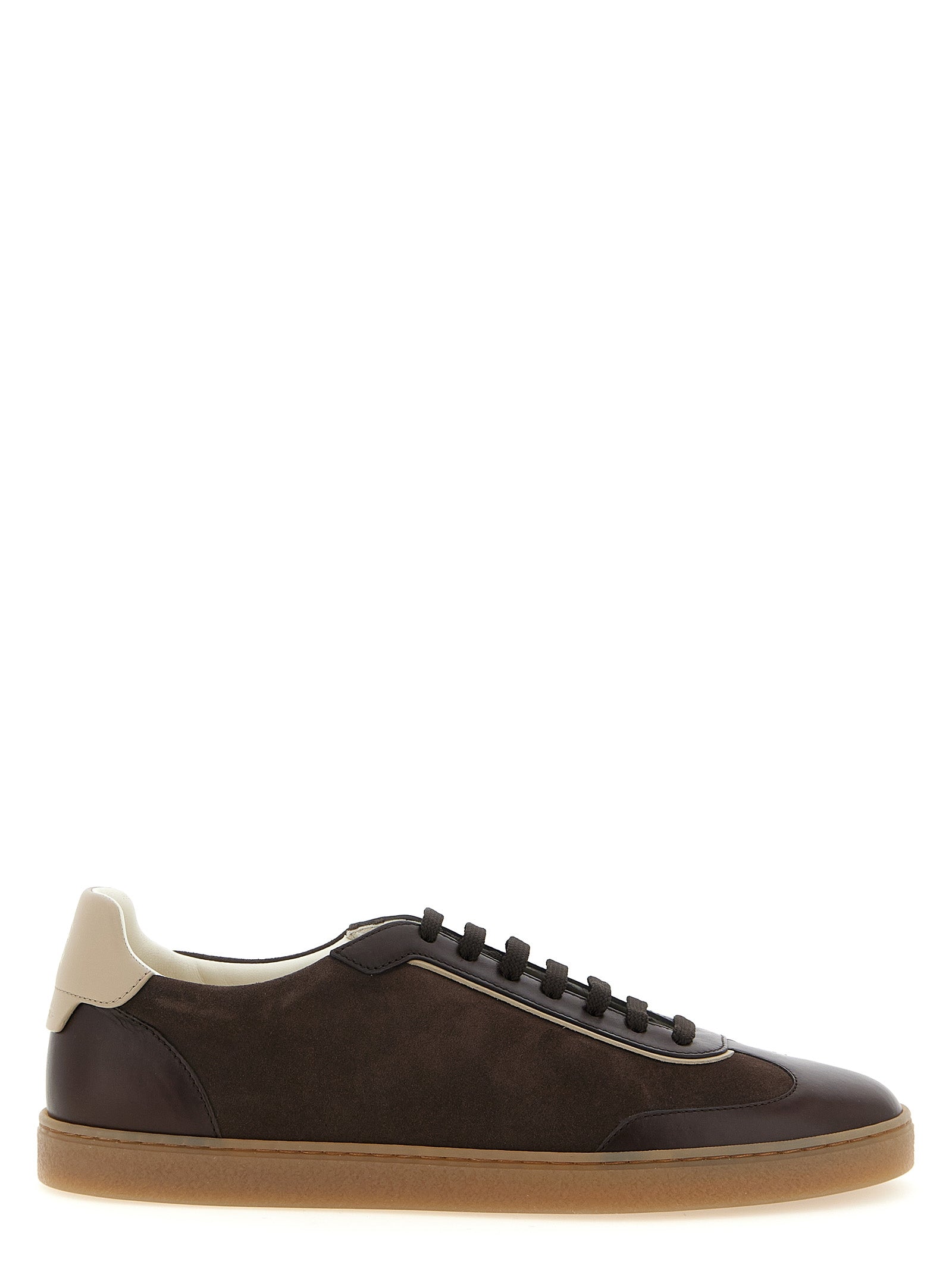 Brunello Cucinelli Mixed Suede and Calfskin Low-Top Sneakers — Brown