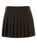 Miu Miu Pleated Virgin Wool Skirt — Brown