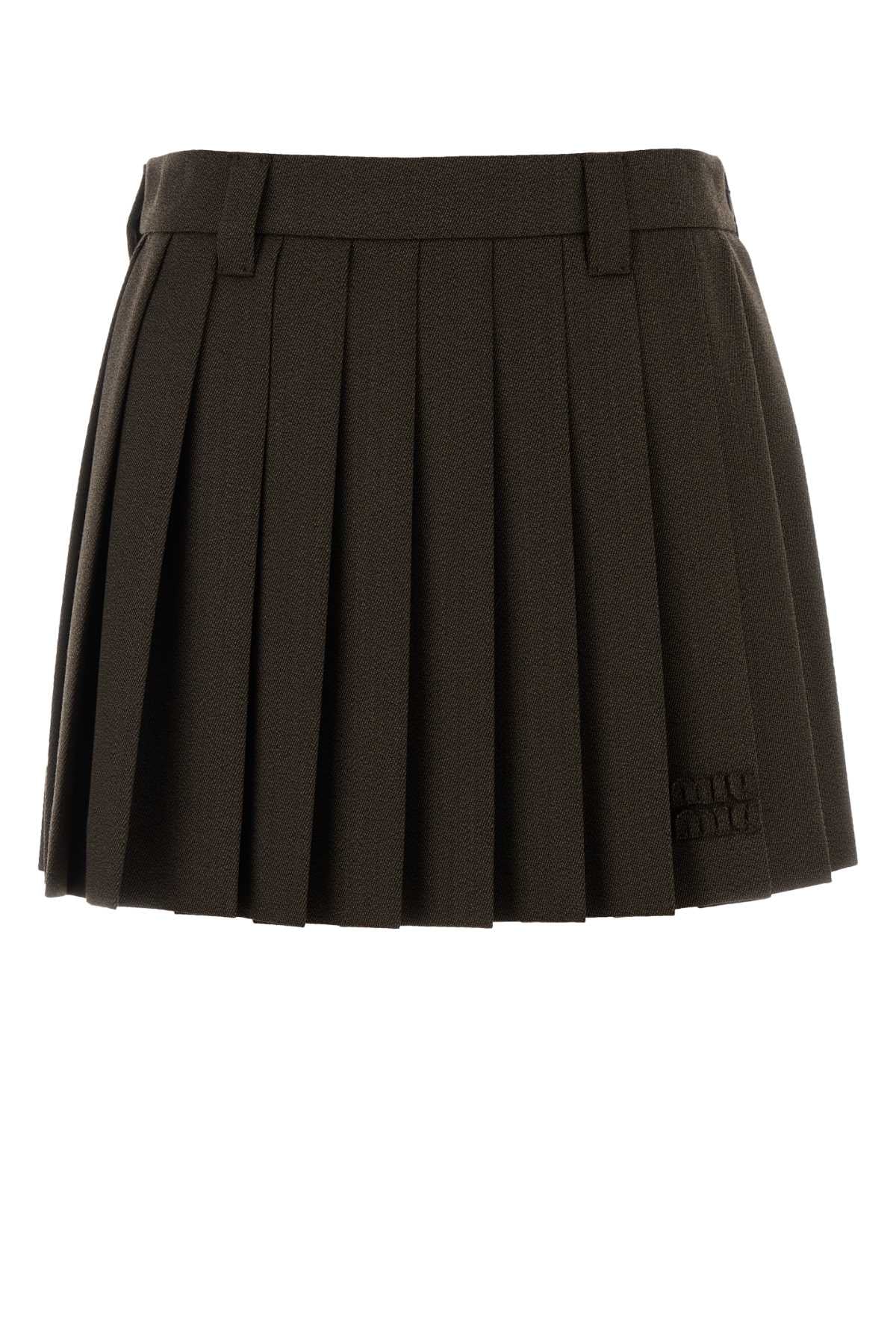 Miu Miu Pleated Virgin Wool Skirt — Brown