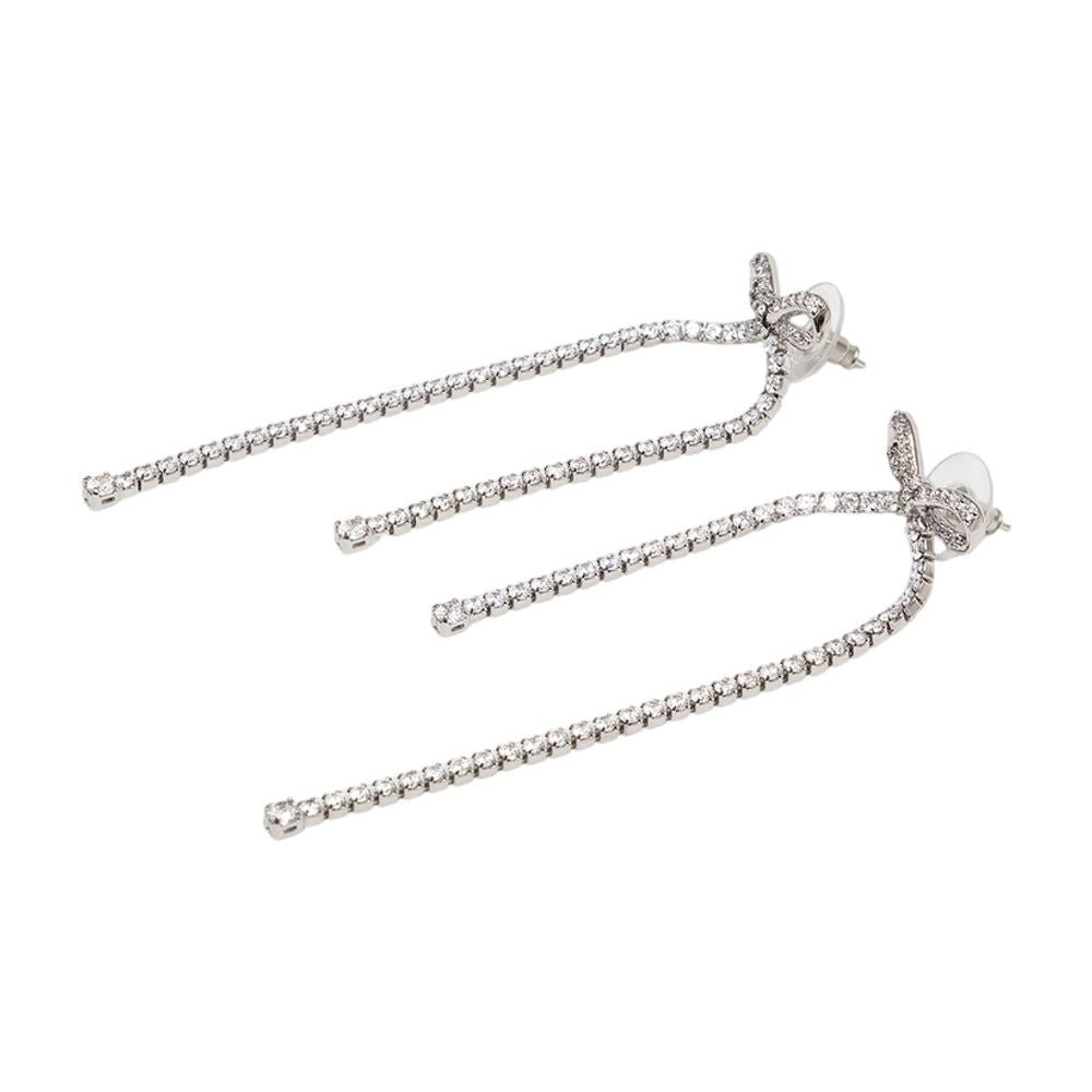 Self-Portrait Crystal Bow Dangle Earrings — Silver