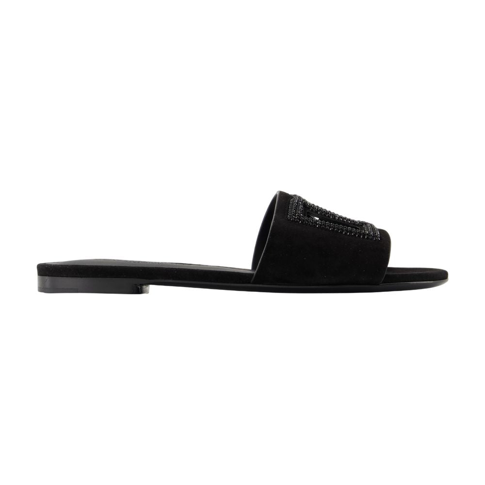 Dolce&Gabbana Leather Slide Sandals — Black