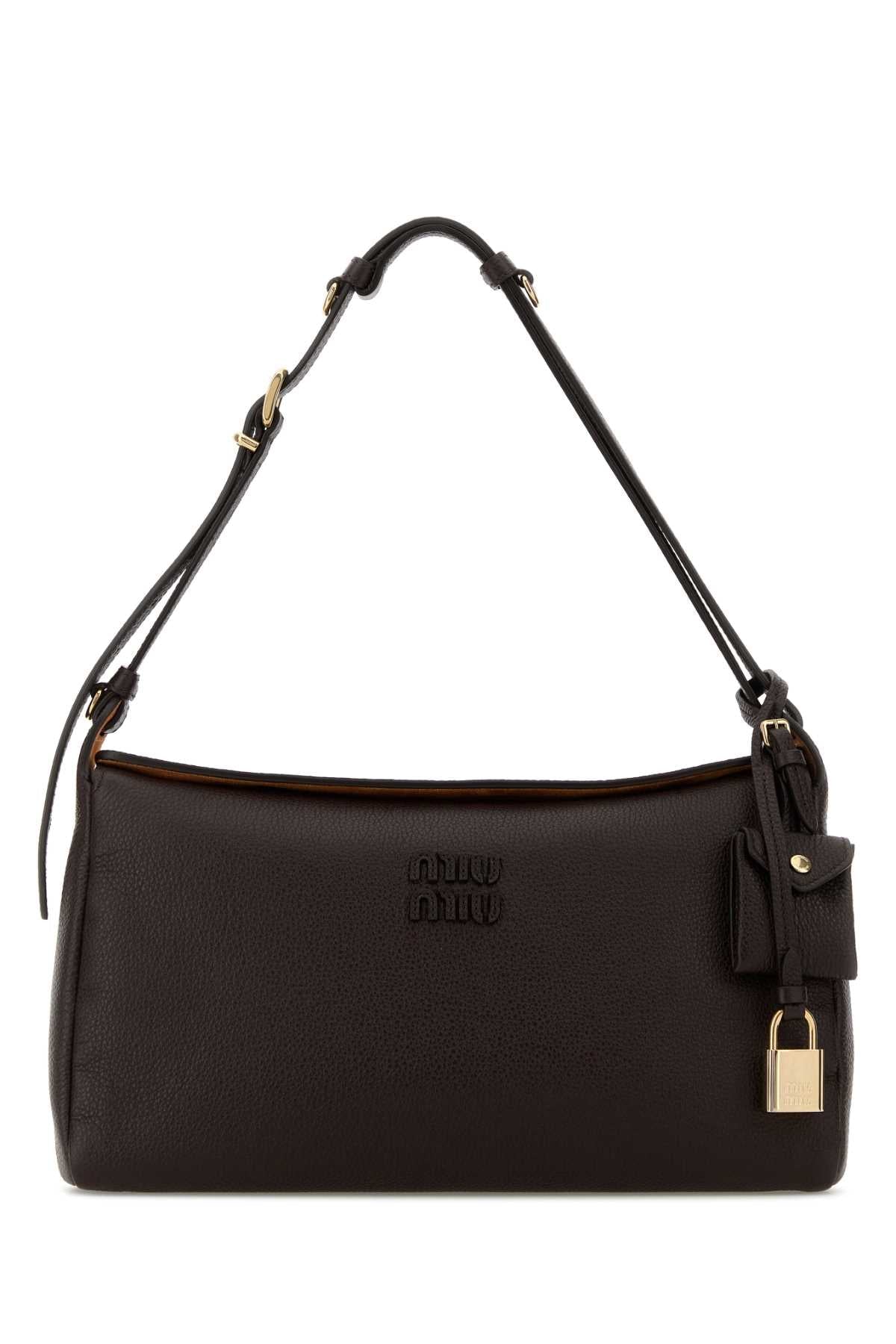 Miu Miu Pebbled Calf Leather Shoulder Bag — Black