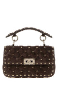 Valentino Garavani Studded Suede Shoulder Bag — Brown