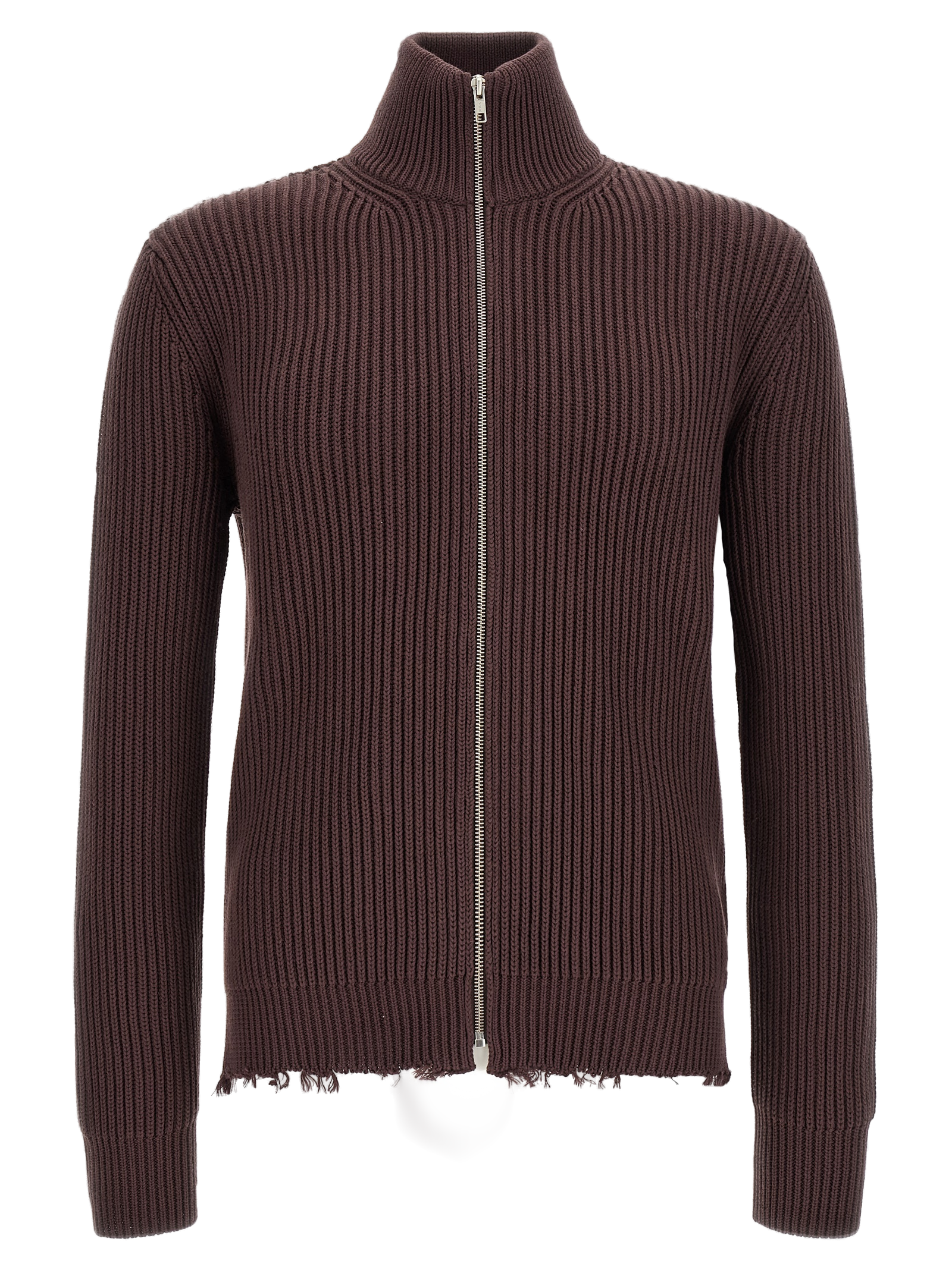 MM6 Maison Margiela Ribbed Cotton Cardigan — Brown