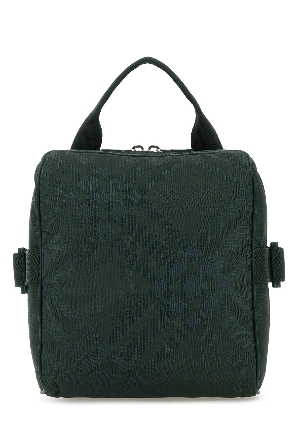 Burberry Check-Embossed Nylon Top Handle Bag — Green