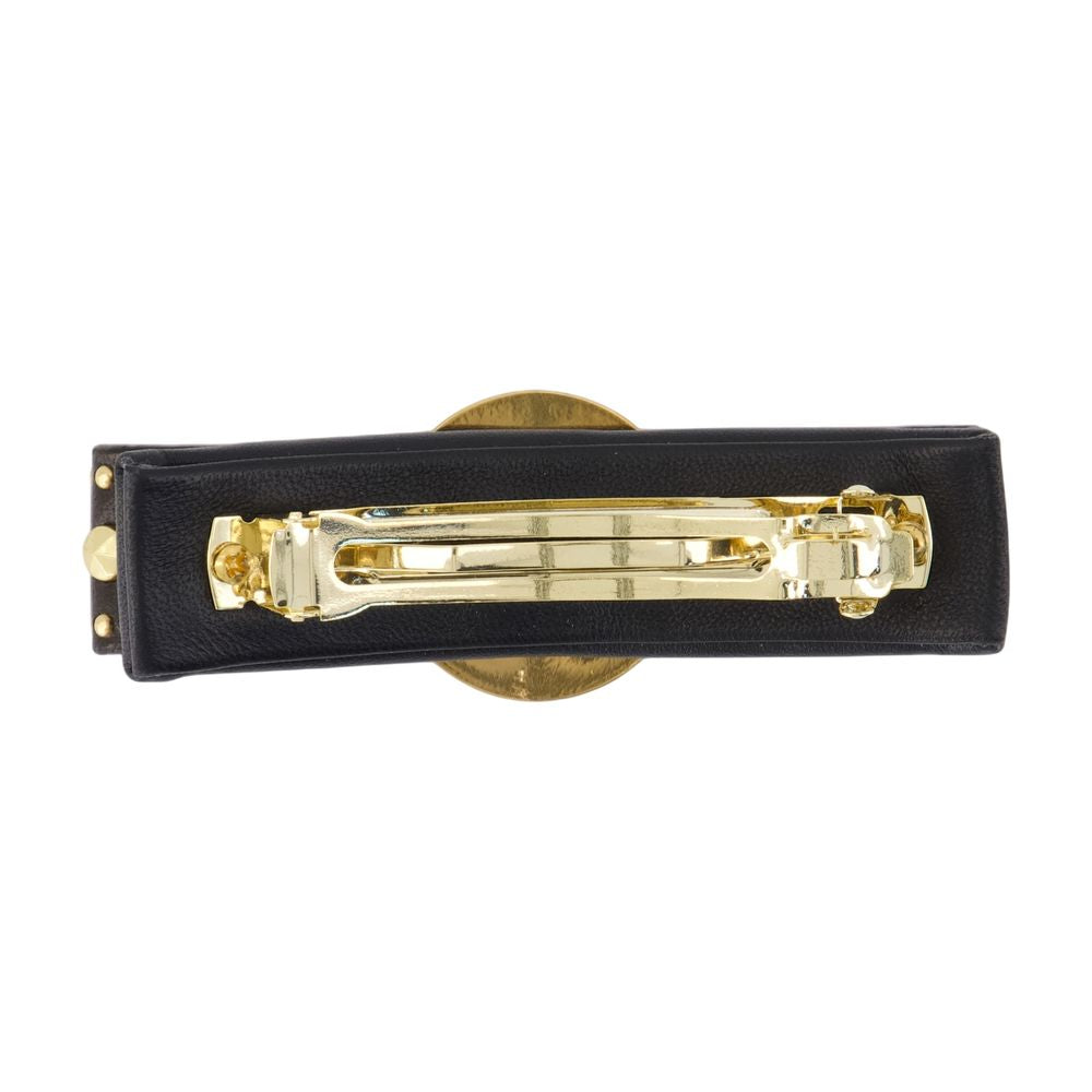 Versace Leather with Gold-Tone Hardware Hair Clip — Black
