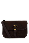 Valentino Garavani Suede with Logo Buckle Shoulder Bag — Brown
