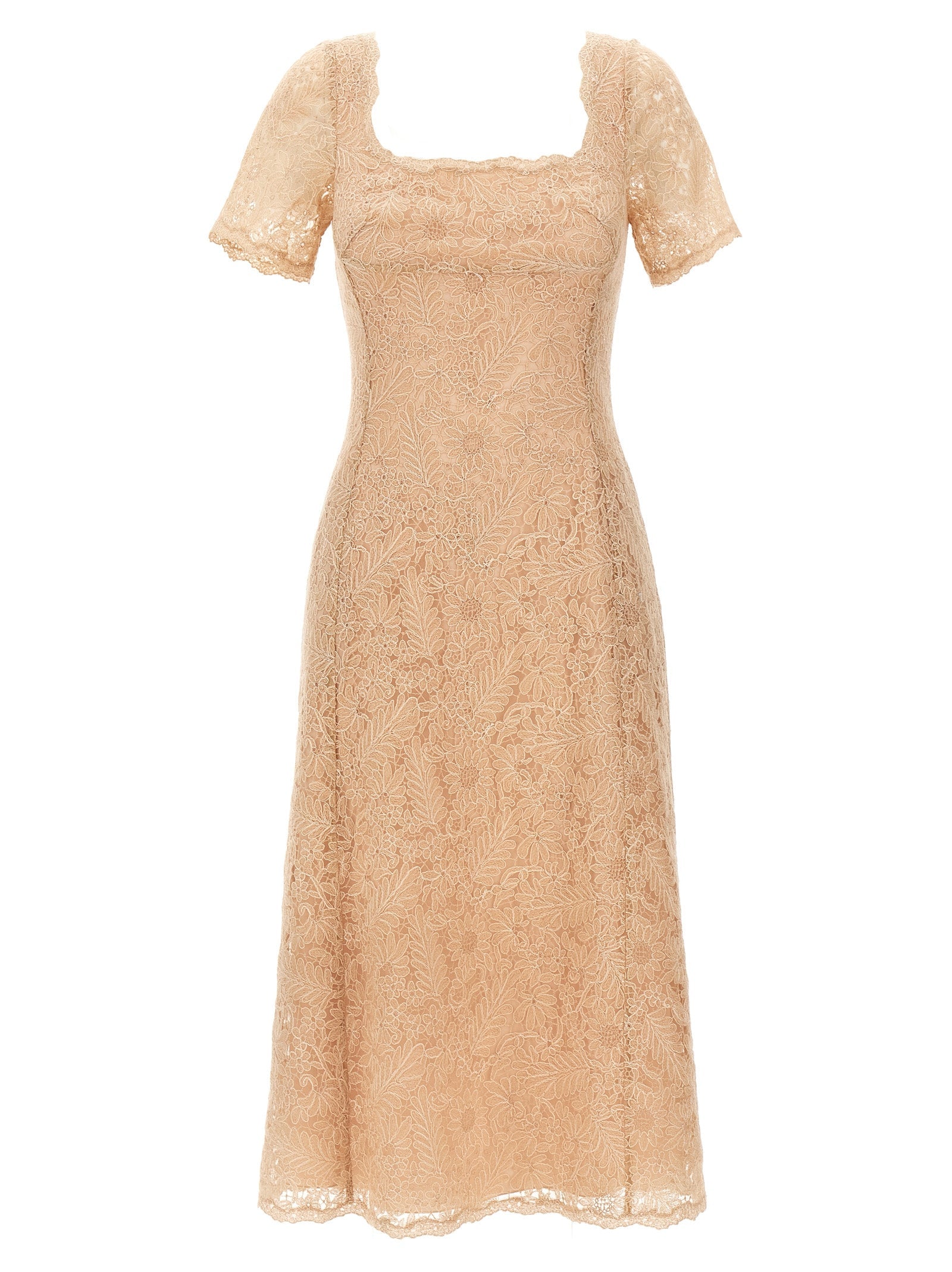 Ermanno Scervino Lace Floral Dress — Beige