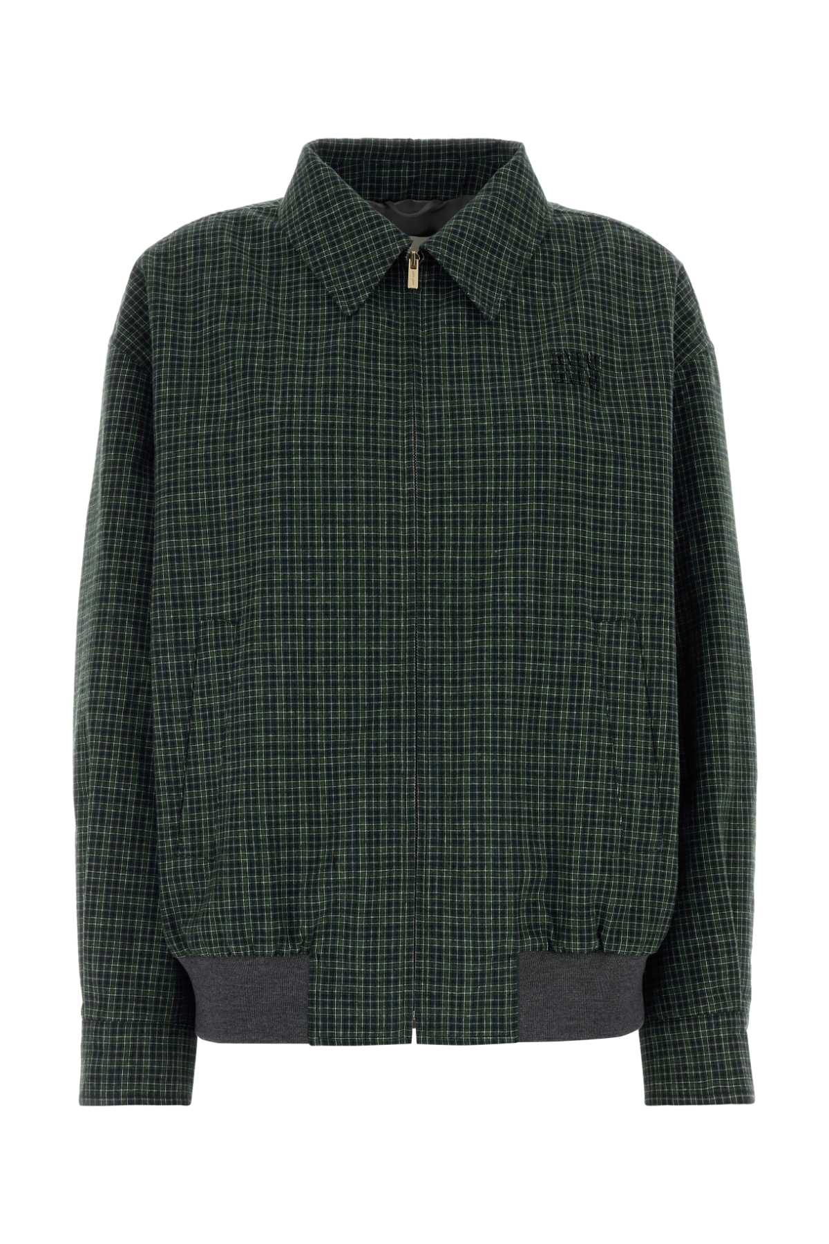Miu Miu Checked Cotton Jacket — Green