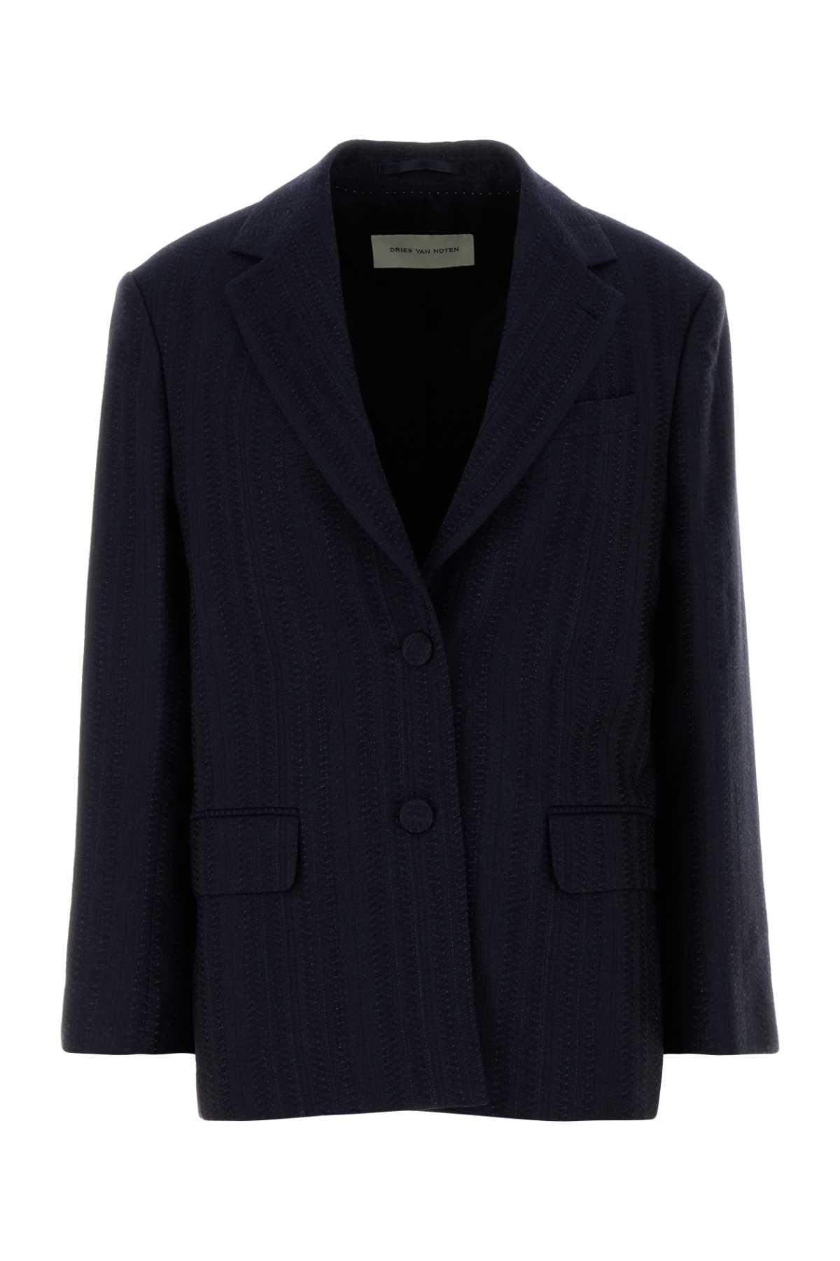 Dries Van Noten Wool-Blend Oversized Blazer — Navy