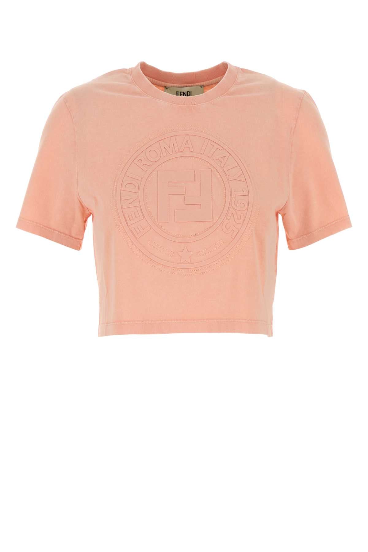 Fendi Logo-Embroidered Cotton T-Shirt — Pink