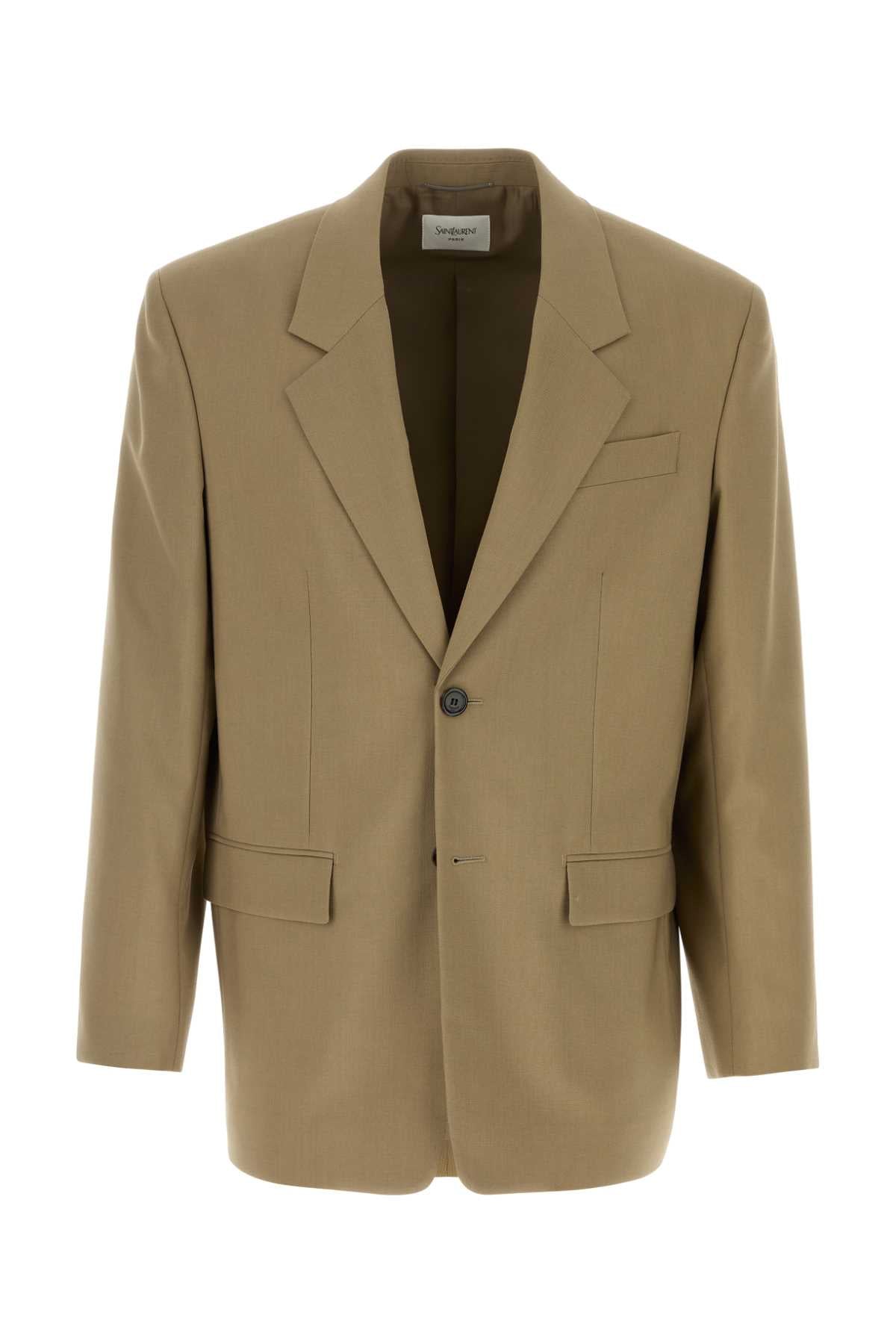 Saint Laurent Virgin Wool and Mohair Blazer — Beige
