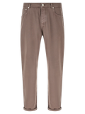Brunello Cucinelli Garment-Dyed Cotton Trousers — Brown