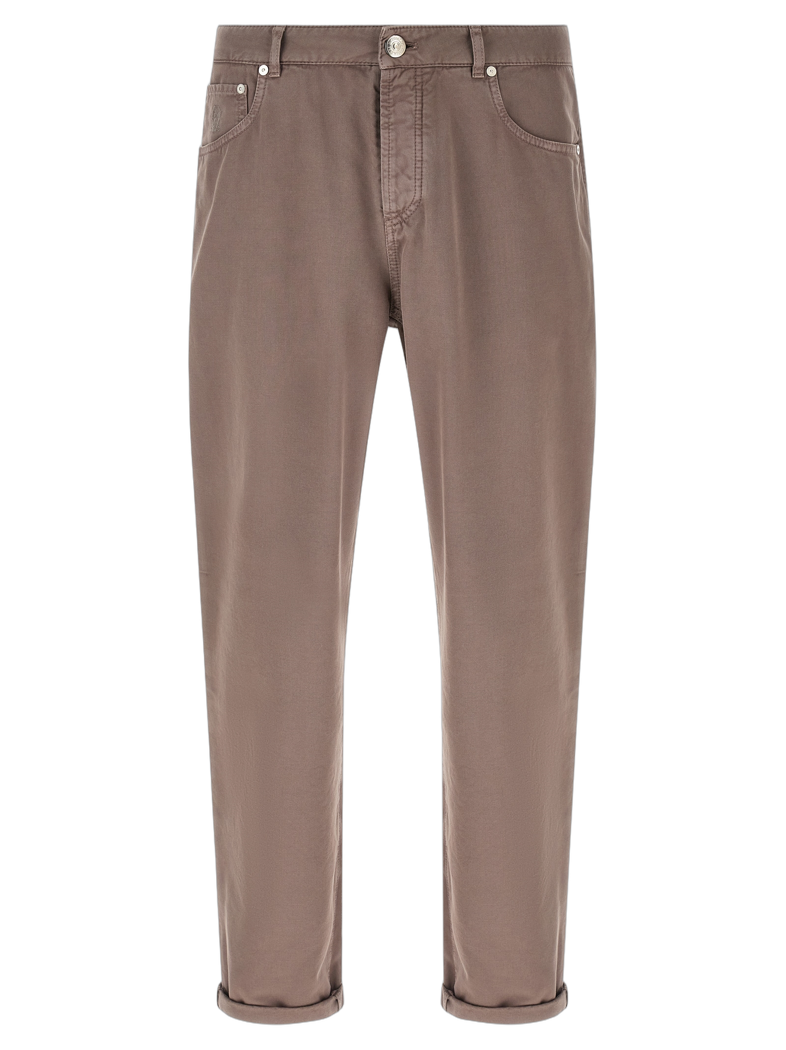 Brunello Cucinelli Garment-Dyed Cotton Trousers — Brown