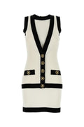 Balmain Contrast-Trim Knit Dress — White