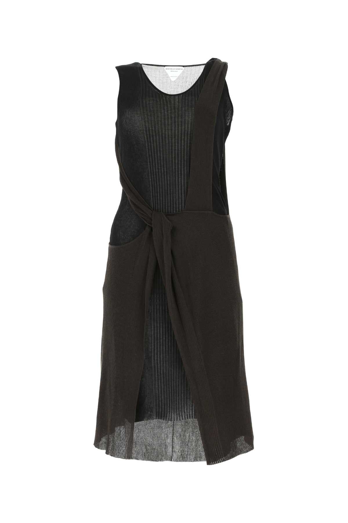 Bottega Veneta Two-Tone Ribbed Knit Dress — Black