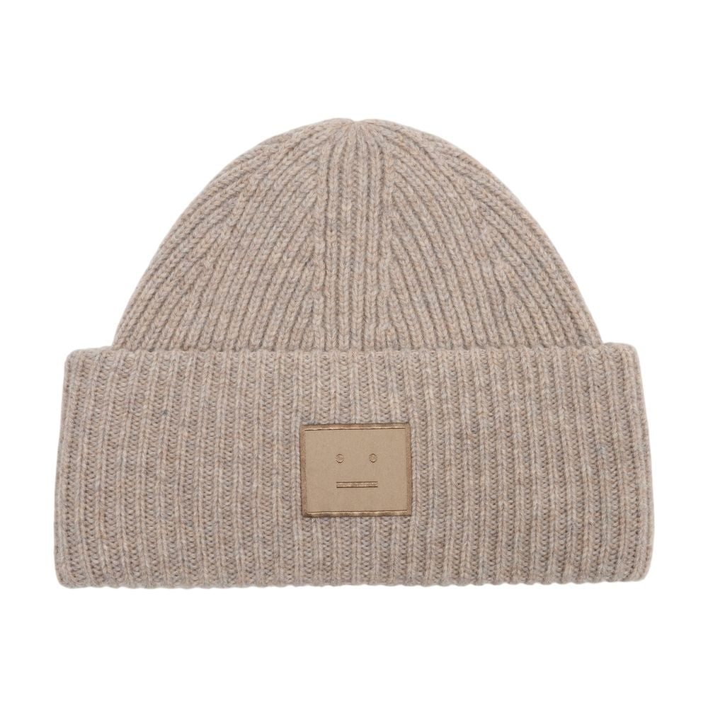Acne Studios C40453-DRN Face À Logo Wool Beanie — Beige