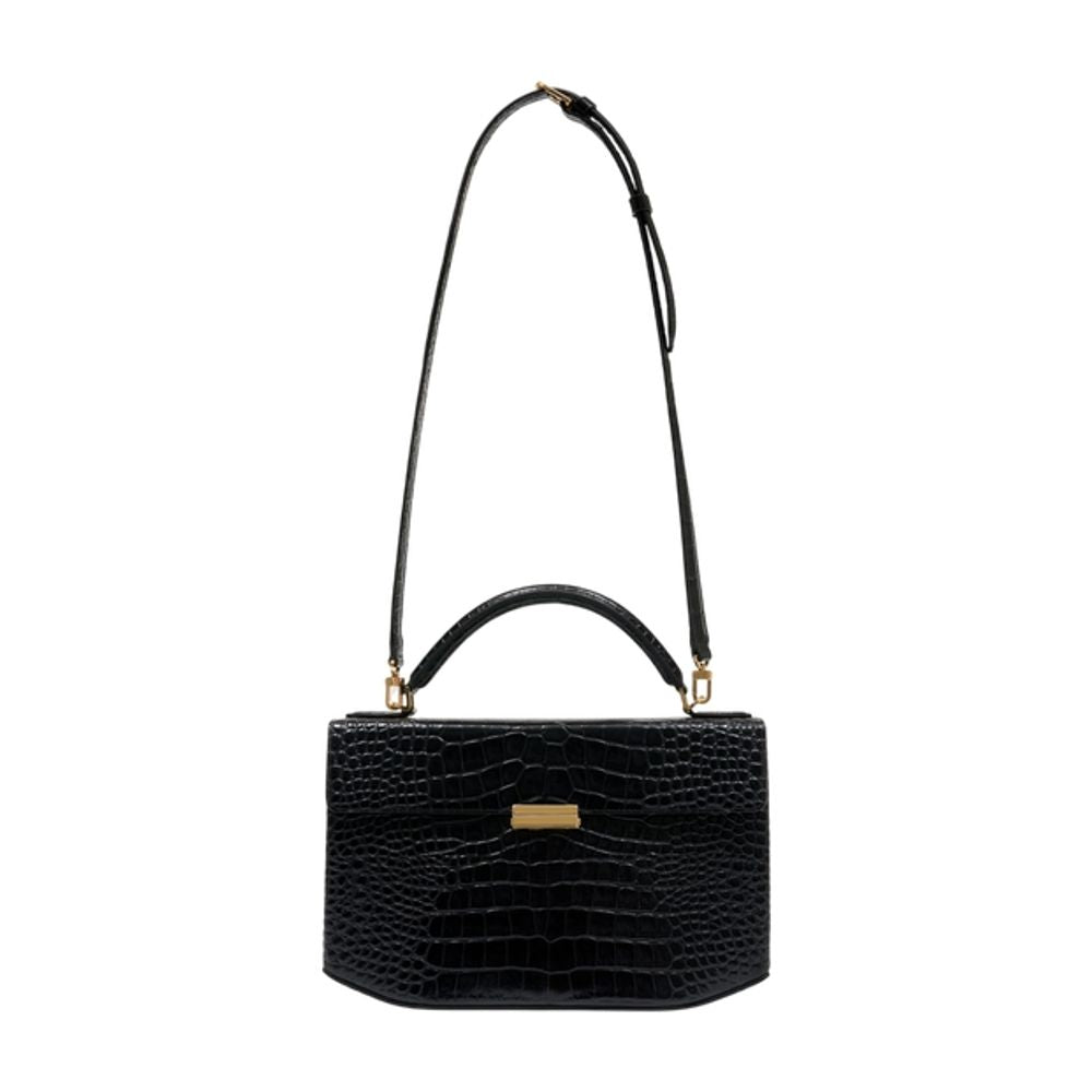 Toteme Crocodile-Embossed Calfskin Top Handle Bag — Black