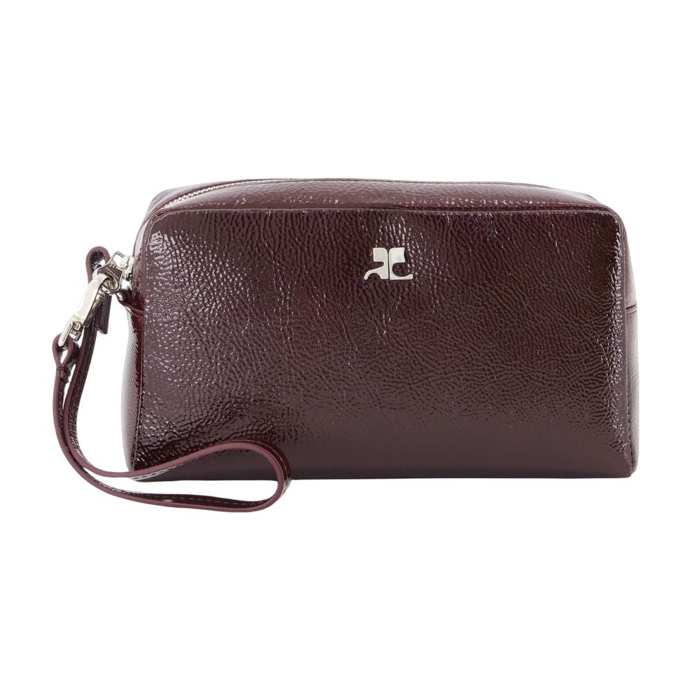 Courreges Pebbled Leather Wristlet Wallet — Burgundy