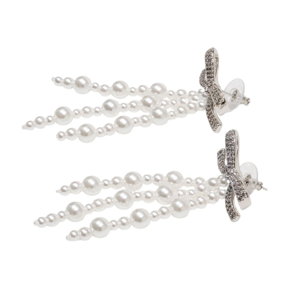 Self-Portrait Bow Pearl Waterfall Earrings — White